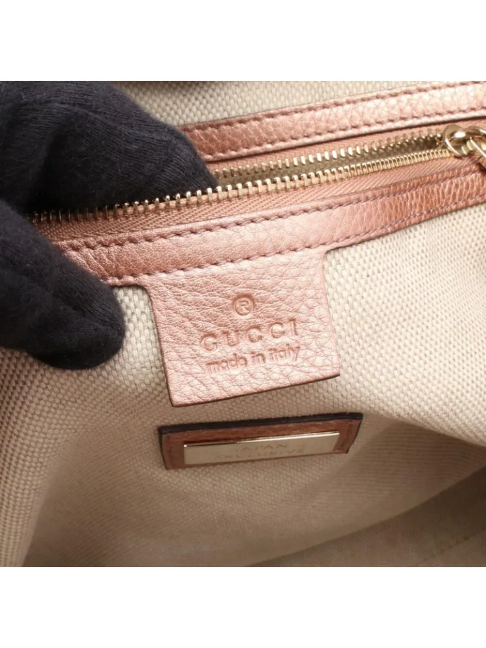 Gucci Tote Soho Cellarius Interlocking Metallic Pink Leather